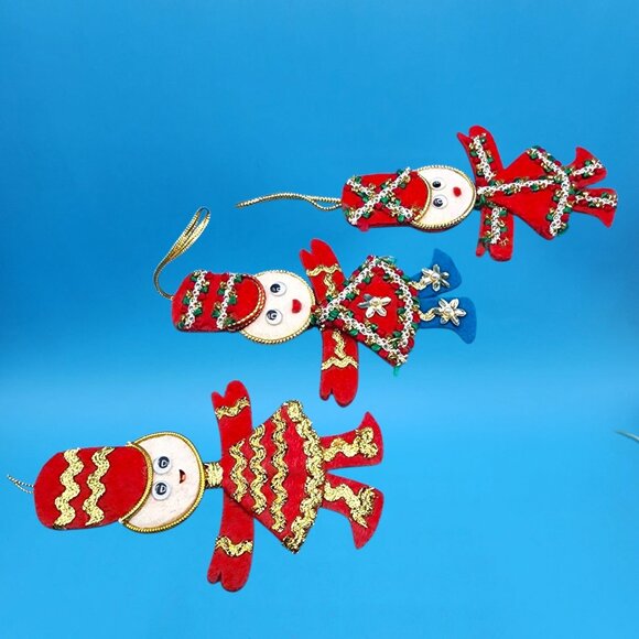 Vintage Red Felt Toy Soldier Ornaments w/ Googly Eyes & Gold Trim 1960s v4 - Picture 8 of 11